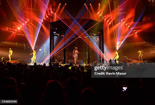 Singer/songwriter Justin Bieber performs onstage at KeyArena on March 9, 2016 in Seattle, Washington.