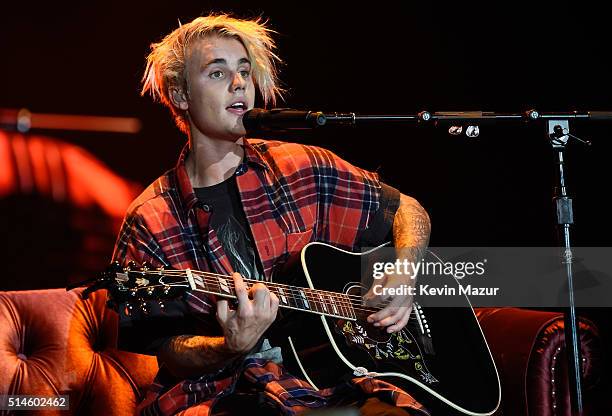 Singer/songwriter Justin Bieber performs onstage at KeyArena on March 9, 2016 in Seattle, Washington.