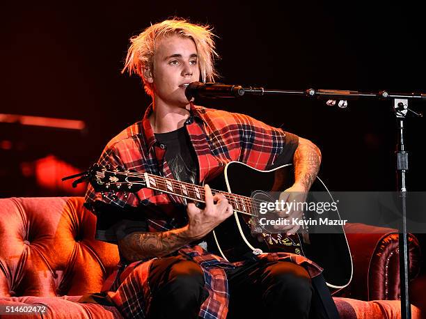 Singer/songwriter Justin Bieber performs onstage at KeyArena on March 9, 2016 in Seattle, Washington.