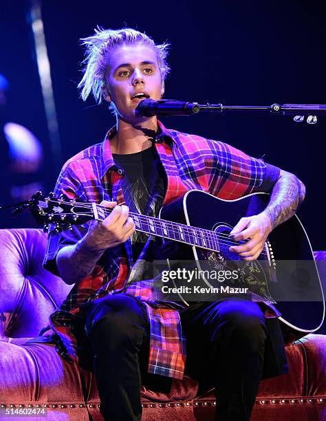 Singer/songwriter Justin Bieber performs onstage at KeyArena on March 9, 2016 in Seattle, Washington.