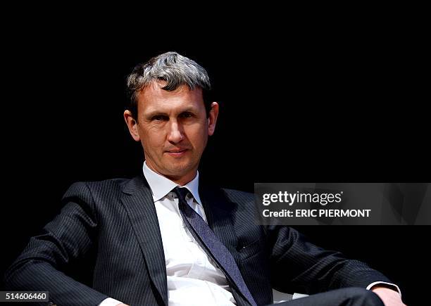 French telecom group Iliad CEO Maxime Lombardini looks on during a press conference to present the group's 2015 annual results on March 10 in Paris....