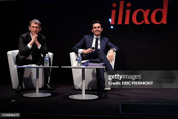 French telecom group Iliad CEO Maxime Lombardini and CFO Thomas Reynaud attend a press conference to present the group's 2015 annual results on March...