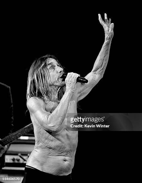 Singer Iggy Pop performs at the Teragram Ballroom for The Post Pop Depression Tour on March 9, 2016 in Los Angeles, California.