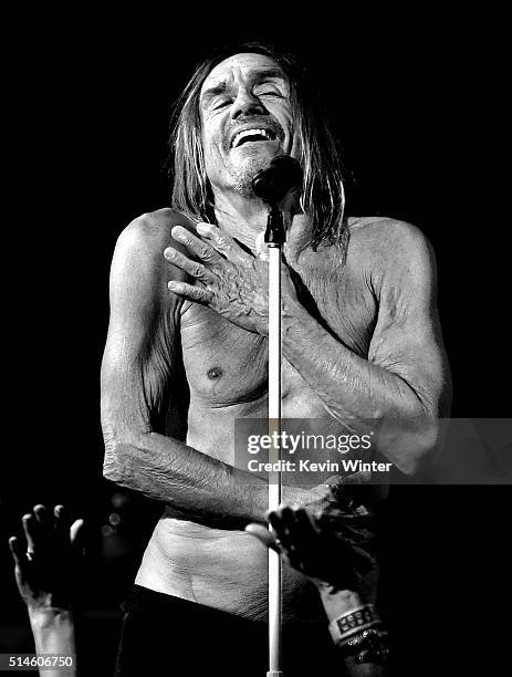 Singer Iggy Pop performs at the Teragram Ballroom for The Post Pop Depression Tour on March 9, 2016 in Los Angeles, California.