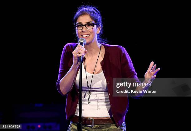 Actress/comedian Sarah Silverman performs at the Teragram Ballroom for The Post Pop Depression Tour on March 9, 2016 in Los Angeles, California.