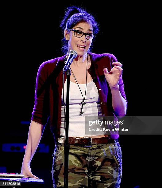 Actress/comedian Sarah Silverman performs at the Teragram Ballroom for The Post Pop Depression Tour on March 9, 2016 in Los Angeles, California.