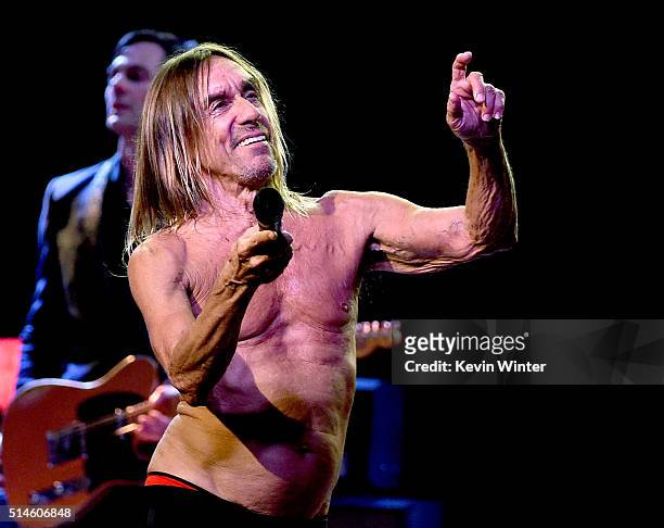 Singer Iggy Pop performs at the Teragram Ballroom for The Post Pop Depression Tour on March 9, 2016 in Los Angeles, California.
