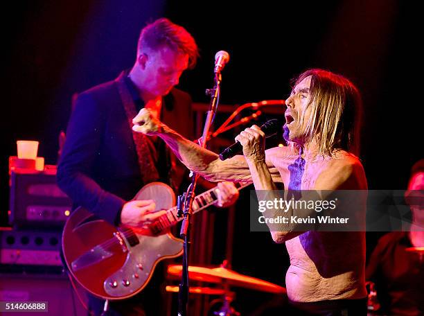 Musician Josh Homme and singer Iggy Pop perform at the Teragram Ballroom for The Post Pop Depression Tour on March 9, 2016 in Los Angeles, California.