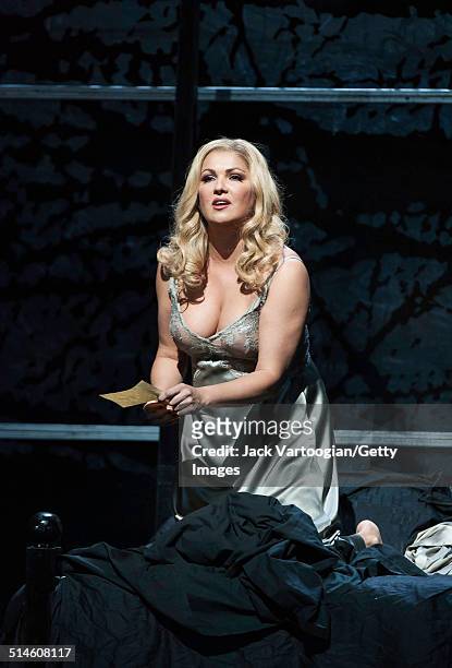 Russian soprano Anna Netrebko performs during the final dress rehearsal prior to the season premiere of the Metropolitan Opera/Adrian Noble...