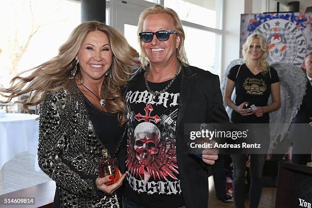 Carmen and Robert Geiss attend the launch of a new fragrance 'Roberto Geissini' on March 10, 2016 in Cologne, Germany.