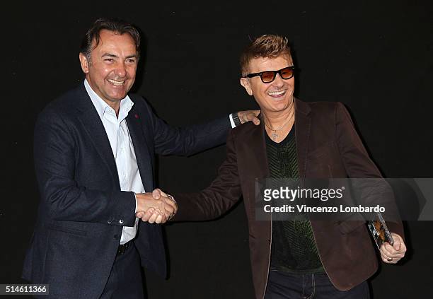 Massimo Mauro and Ron Present 'La Forza Di Dire Si' on March 10, 2016 in Milan, Italy.