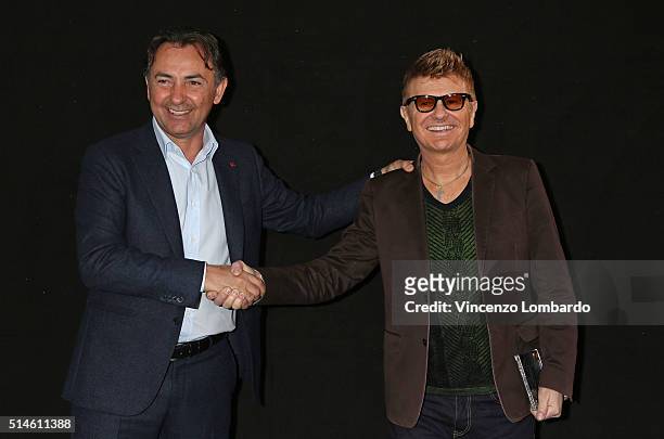 Massimo Mauro and Ron Present 'La Forza Di Dire Si' on March 10, 2016 in Milan, Italy.
