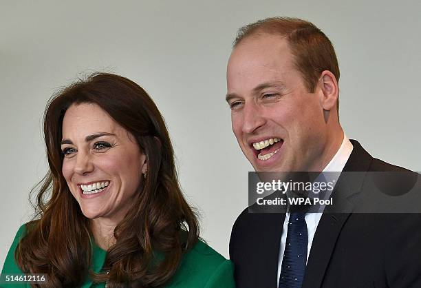 Catherine, Duchess of Cambridge and Prince William, Duke of Cambridge smile during their visit to St Thomas' Hospital on March 10, 2016 in London,...