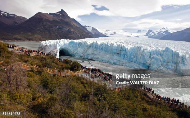 View of a glacier cave of the Perito Moreno Glacier located at Los Glaciares National Park, southwest Santa Cruz Province, Argentina, on March 9,...