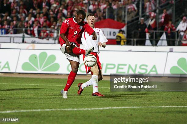 Jermaine Defoe of England in action during the 2006 World Cup Quailfier Group 6 match between Poland and England at the Slaski Stadium on September...