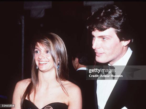 Superman actor Christopher Reeve and girlfriend Gae Exton are seen at a film premiere in this image taken on November, 1982 in London, England....