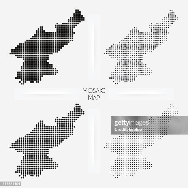 korea norden karten-mosaik squarred und pünktchen - north korea stock-grafiken, -clipart, -cartoons und -symbole