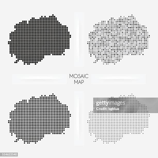 macedonia maps - mosaic squarred and dotted - skopje stock illustrations