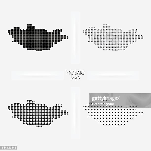 mongolia maps - mosaic squarred and dotted - ulaanbaatar stock illustrations