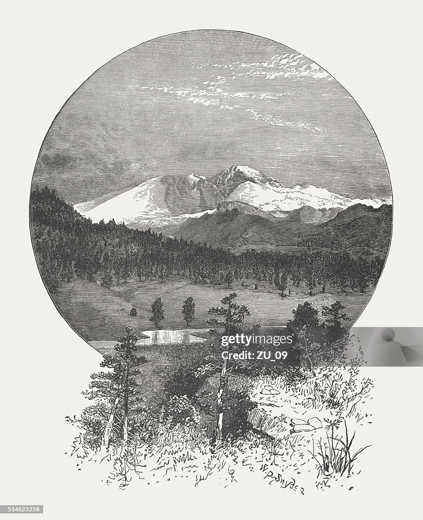 Longs Pico montanha, Montanhas rochosas de Colorado, EUA, publicado em 1880