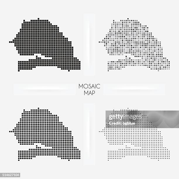 senegal maps - mosaic squarred and dotted - dakar stock illustrations