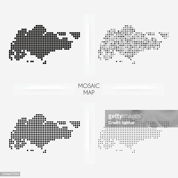 singapore maps - mosaic squarred and dotted - singapore stock illustrations