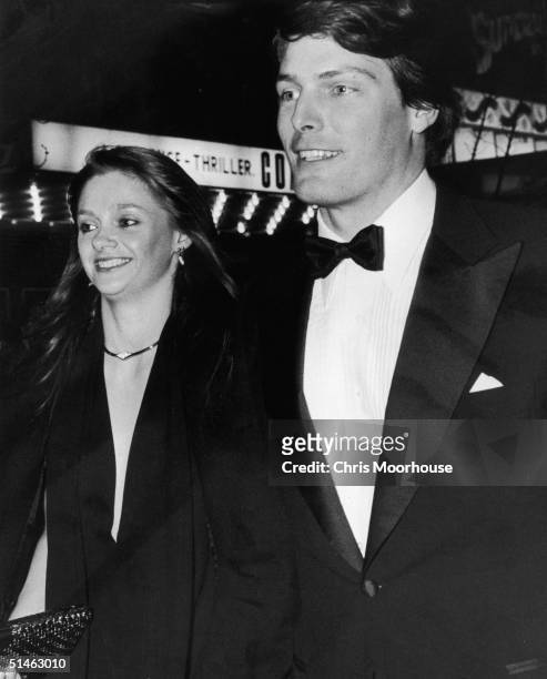 American actor Christoper Reeve , best known for his role as Superman, attending a function with his long term girlfriend Gae Exton, 8th January 1979.