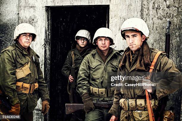 group of wwii winter soldiers - world war ii america stock pictures, royalty-free photos & images