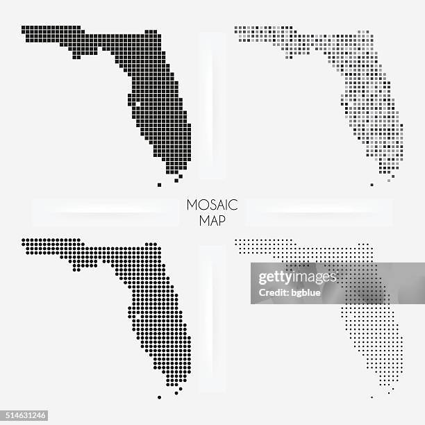 florida maps - mosaic squarred and dotted - florida map vector stock illustrations