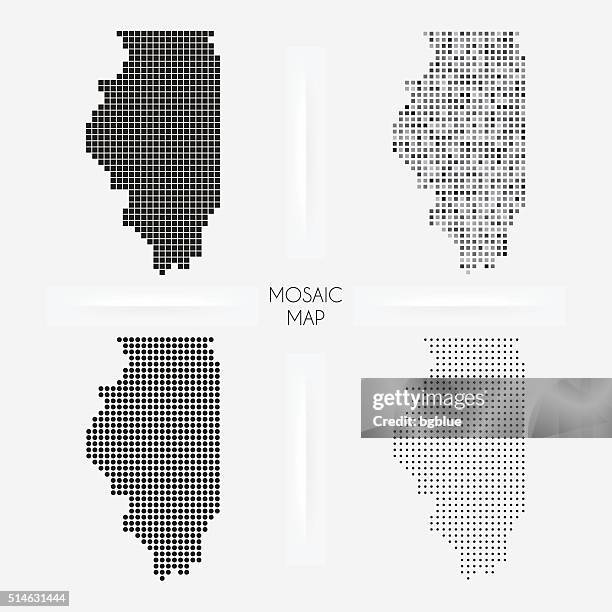 illinois maps - mosaic squarred and dotted - chicago illinois 幅插畫檔、美工圖案、卡通及圖標