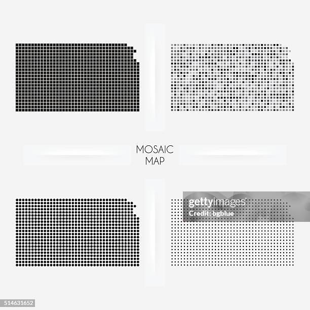 kansas maps - mosaic squarred and dotted - kansas map stock illustrations