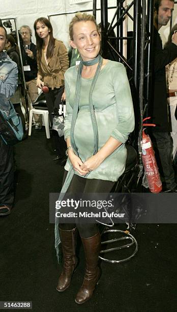 Designer Phoebe Philo backstage at the Chloe fashion show as part of Paris Fashion Week Spring/Summer 2005 on October 9, 2004 in Paris, France.