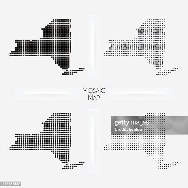 new york maps - mosaic squarred and dotted - albany stock illustrations