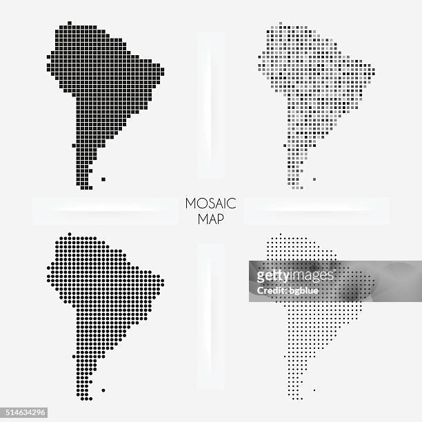 south america maps - mosaic squarred and dotted - surinam stock illustrations