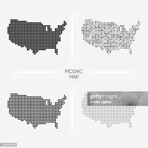 usa maps - mosaic squarred and dotted - white dot pattern stock illustrations