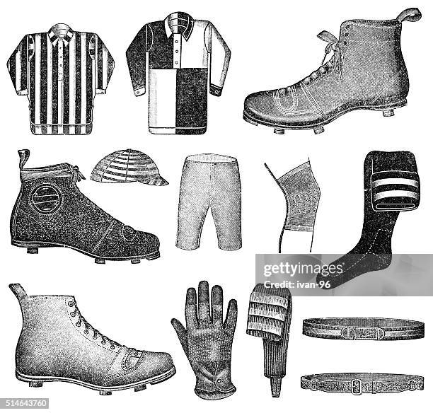 soccer equipment - old boots stock illustrations