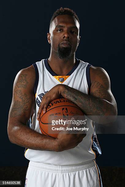 Hairston of the Memphis Grizzlies poses for a portrait on March 3, 2016 at FedExForum in Memphis, Tennessee. NOTE TO USER: User expressly...