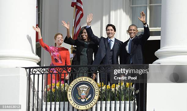 President Barack Obama and First Lady Michelle Obama welcome Canadian Prime Minister Justin Trudeau,and Sophie Grégoire-Trudeau to the White House...