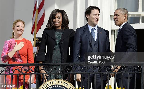 President Barack Obama and First Lady Michelle Obama welcome Canadian Prime Minister Justin Trudeau,and Sophie Grégoire-Trudeau to the White House...