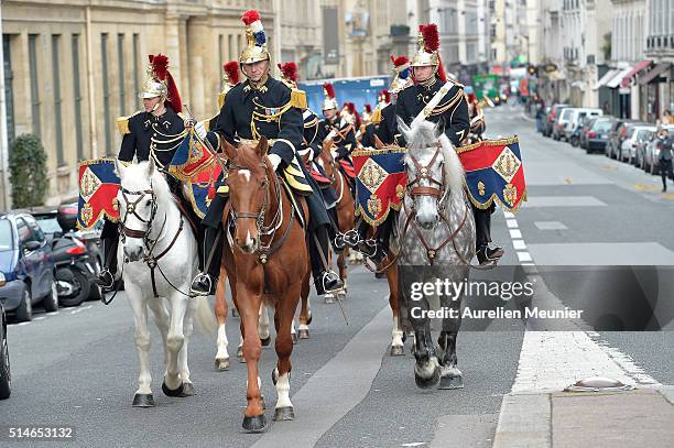 Republican Guards arrive to the Senate as King Willem-Alexander of the Netherlands and Queen Maxima meet with the President of the Senate Gerard...