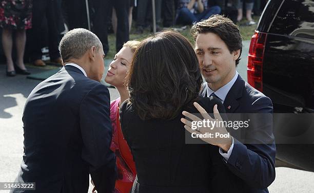 President Barack Obama and First Lady Michelle Obama welcome Canadian Prime Minister Justin Trudeau, and Sophie Grégoire-Trudeau to the White House...