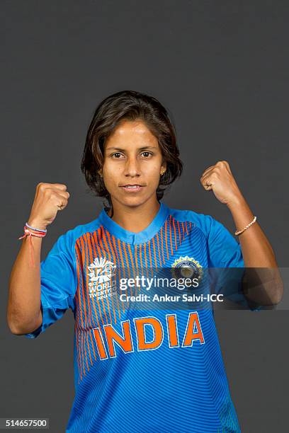 Poonam Yadav during the photocall of the India team ahead of the Women's ICC World Twenty20 India 2016 on March 9, 2016 in Bangalore, India.