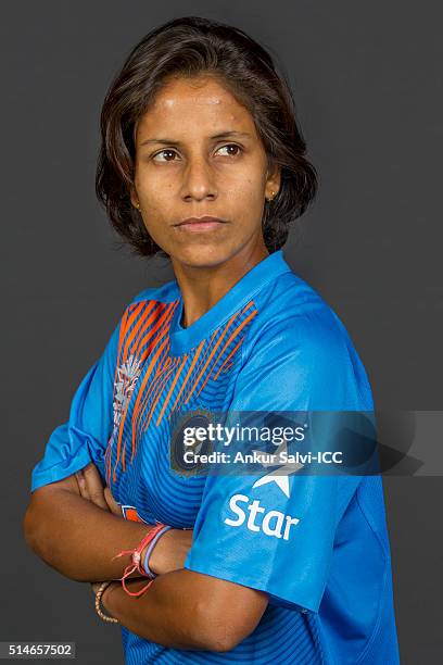 Poonam Yadav during the photocall of the India team ahead of the Women's ICC World Twenty20 India 2016 on March 9, 2016 in Bangalore, India.