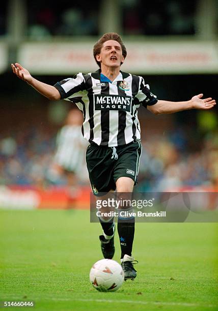 Newcastle United forward Peter Beardsley reacts during a Premier League match between Leicester City and Newcastle United at Filbert Street on August...