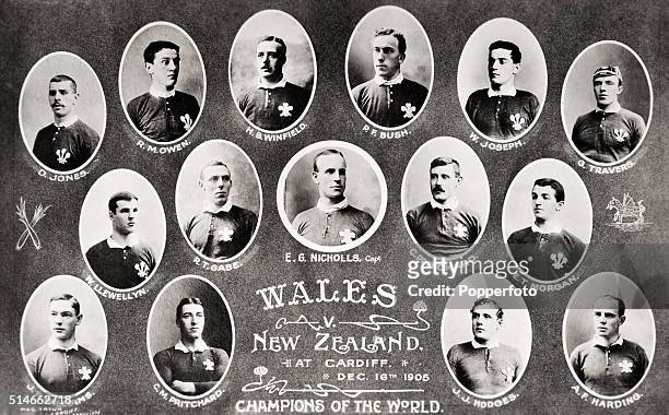 The Wales rugby union team which played New Zealand at Cardiff in what has been described as "the greatest game ever played" on 16th December 1905....