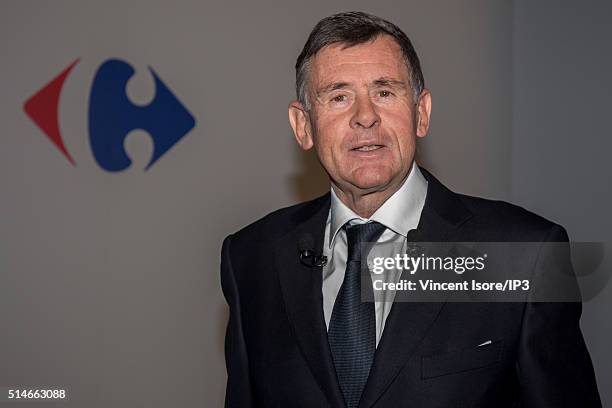 Georges Plassat, CEO of Carrefour attends a press conference held by supermarket giant Carrefour retailing group to announce their 2015 full year...