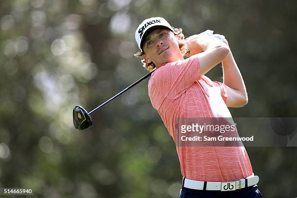 Will Wilcox hits off the ninth tee during the first round of the Valspar Championship at Innisbrook Resort Copperhead Course on March 10, 2016 in...