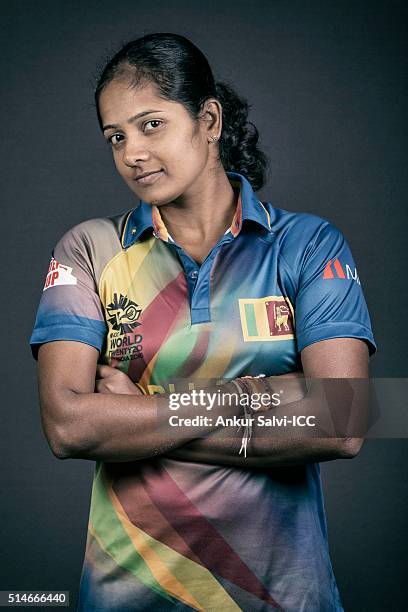 Inoka Ranaweera during the photocall of the Sri Lanka team ahead of the Women's ICC World Twenty20 India 2016 on March 9, 2016 in Bangalore, India.