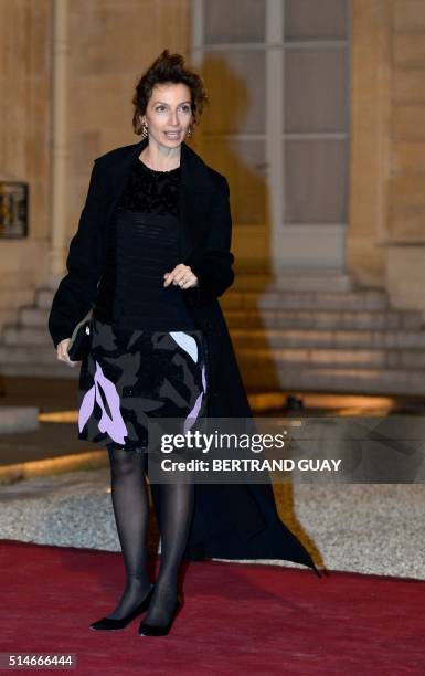 French Culture Minister Audrey Azoulay arrives for a state dinner in honor of King Willem and Queen Maxima of The Netherlands at the Elysee Palace in...