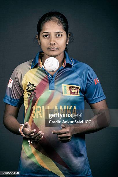 Inoka Ranaweera during the photocall of the Sri Lanka team ahead of the Women's ICC World Twenty20 India 2016 on March 9, 2016 in Bangalore, India.